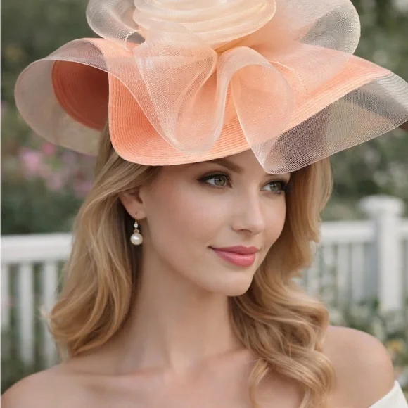 Vintage-Inspired Hat Peach Kentucky Derby, Easter, Garden Party style hat - Picture 4 of 4